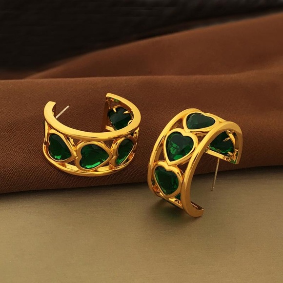 18K Gold Chunky Hoop Earrings*Heart Earrings*Nostalgic Earrings*Vintage - Picture 5 of 8